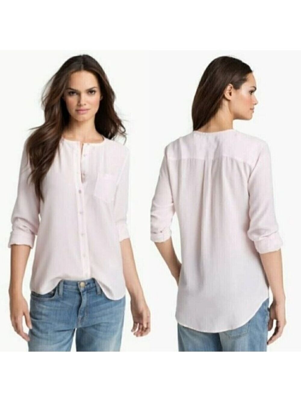 Equipment Julian Silk Blouse Collarless Soft Pink Long Sleeve Button-up Top L